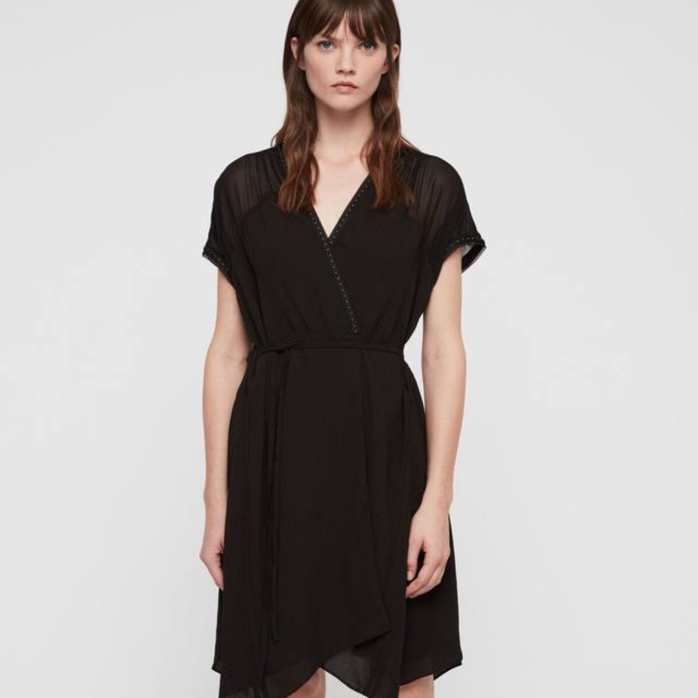 NEW AllSaints All Saints Black Claria Dress V Studs